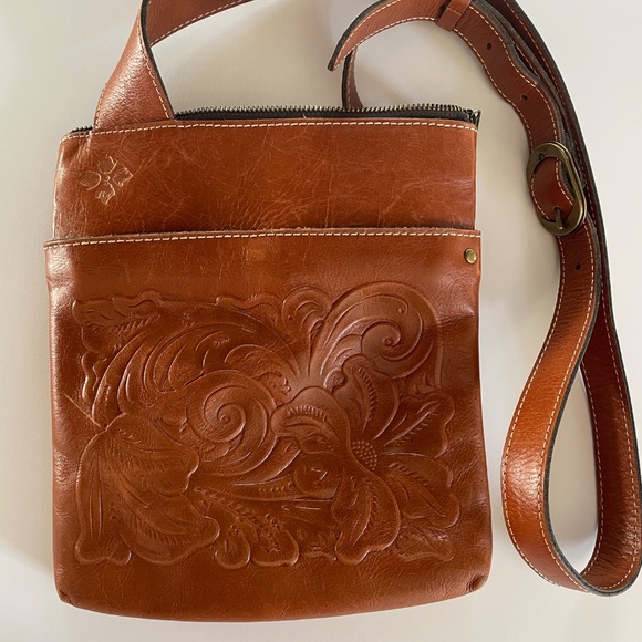 Patricia Nash Brown Leather Crossbody Bag with Embossed Rose Floral Design - Picture 2 of 7